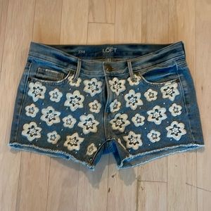 Ann Taylor Loft Denim Jean Shorts with Embroidered Flowers